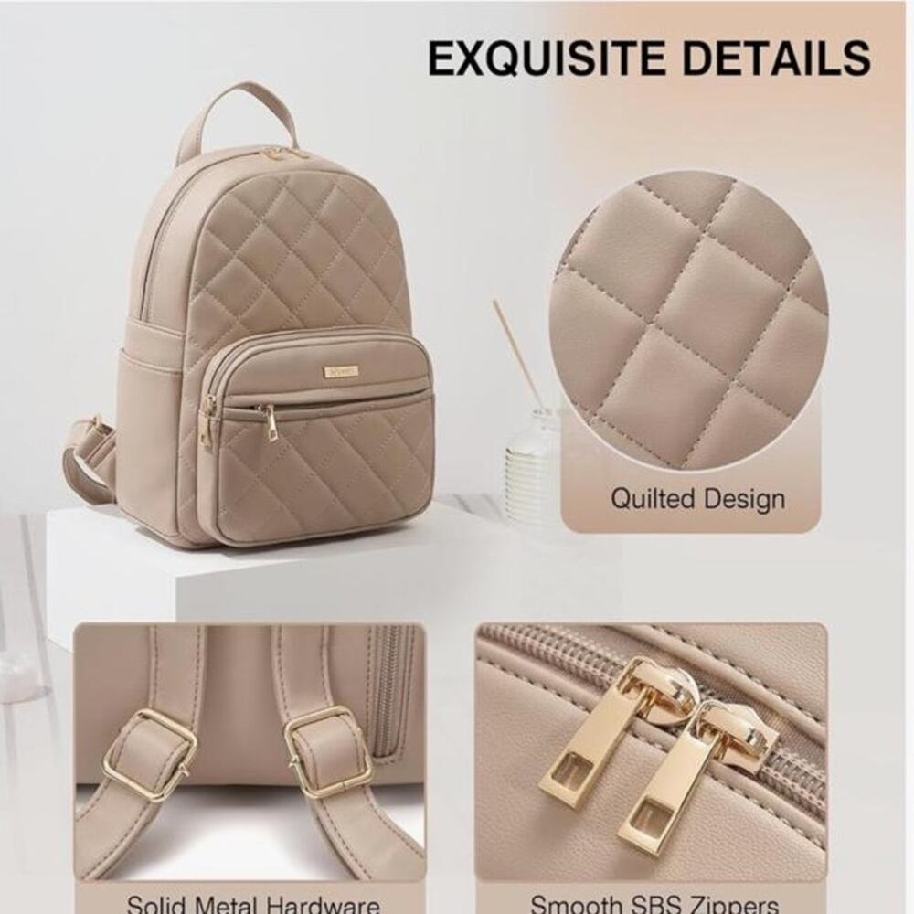 NWT Marvolia Mini Backpack for Women - Vegan Leather Small Fashion Purse Khaki - Picture 12 of 12